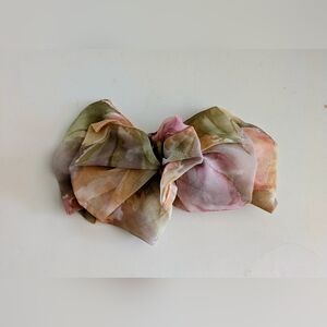 Riviera Floral Chiffon Bow Hair Clip Barrette Pink, Green, Tan Woman's Accessory
